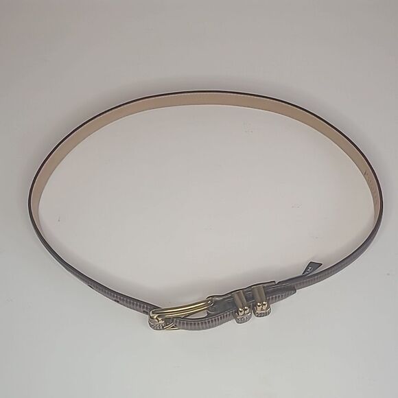 BRIGHTON 4B608 Belt Genuine Leather Lizard Embossed Brown Gold Silver Size M 30" - Picture 2 of 14